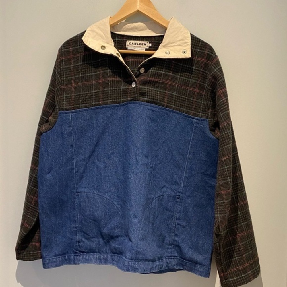 Carleen Quarter Button DenimPlaid Pullover ShirtShacket